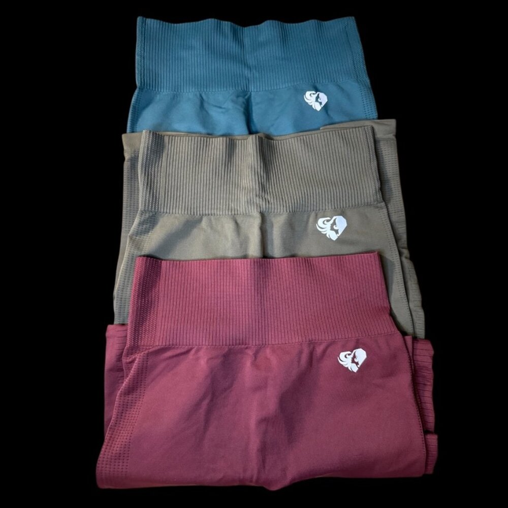 Seamless High-Waist Leggings Pack - Blue, Olive, Burgundy
